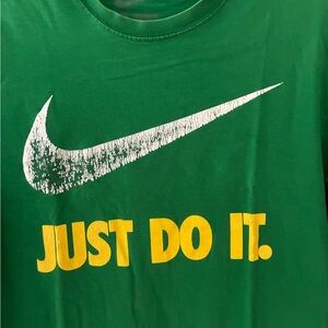 Nike Green Tee with White Swoosh and Yellow Text